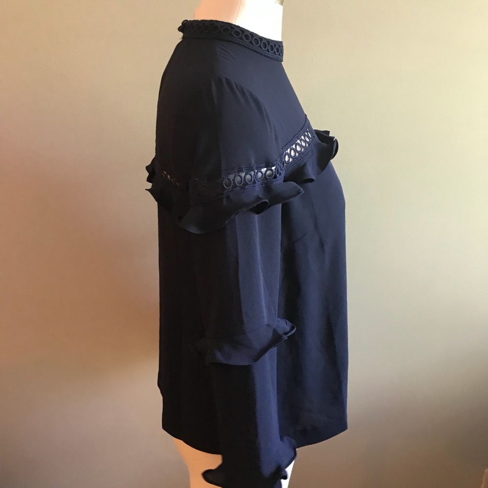 🎀J.CREW🎀 Navy Blue Crochet Ruffle Blouse - Picture 8 of 8